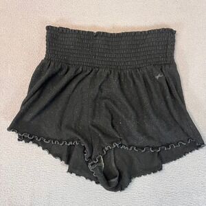 Out From Under Womens Sz Sm‎ Blk U0 Bounce Plush Lettuce Edge Shorts Ruffle Logo